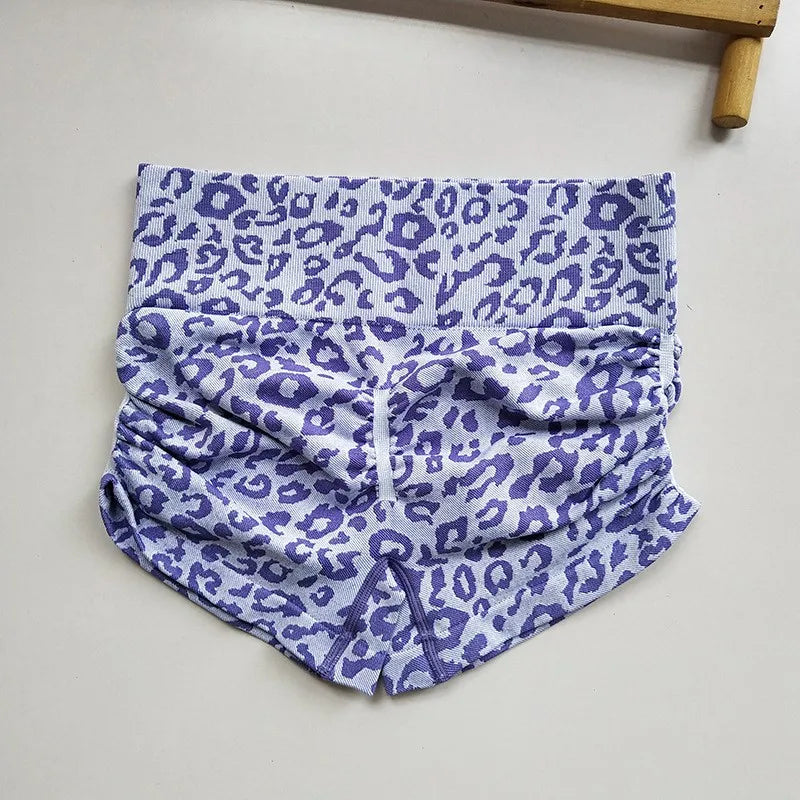 Women's Leopard Print Seamless Yoga Shorts - High-Waisted Butt-Lifting Fitness Workout Shorts