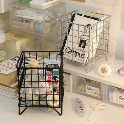 Creative Iron Storage Rack | Large-Capacity Desktop Book and Pen Storage Box | Sundries Organizer for Student Dormitory