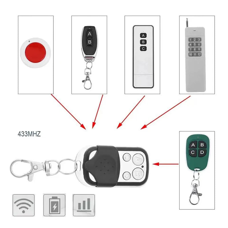 Universal 4 Button Garage Door Opener Remote 433MHz Clone Fixed Learning Rolling Code Duplicator