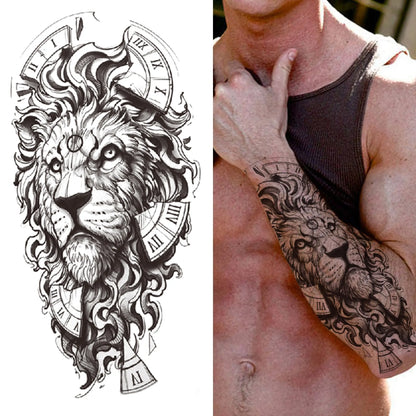 Full Arm Temporary Tattoo Sleeve - Realistic Warrior Lion Tiger Flower & Maori Design Fake Tattoos