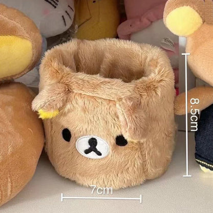 Kawaii Plush Pencil Holder - Cute Desk Organizer for Cosmetics, Stationery & Office Storage Gift