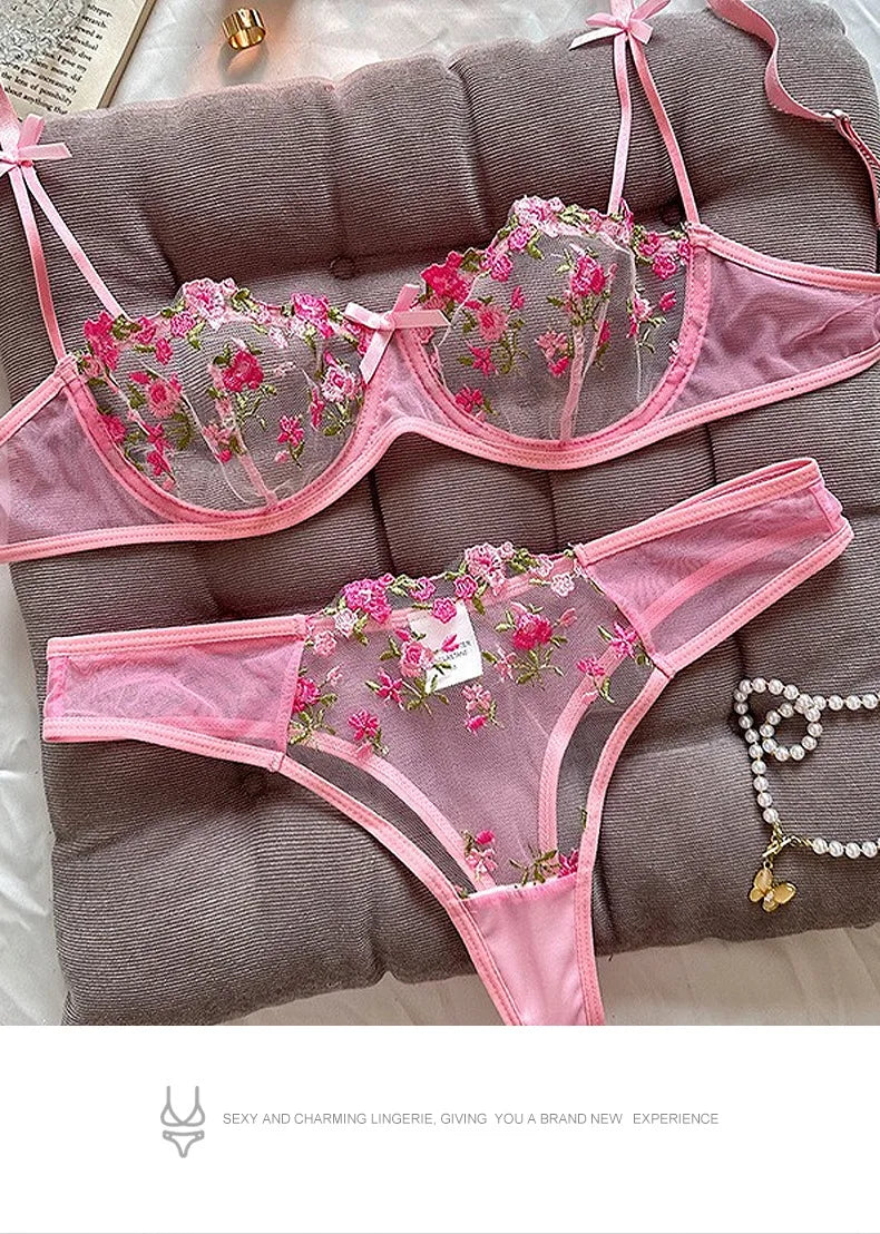 Sexy Lace Floral Lingerie Set for Women — Transparent Bra & Underwear Party Set, Sizes S-XL