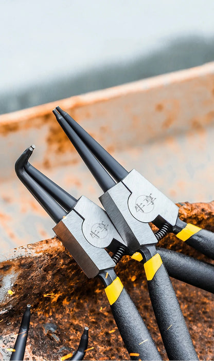 4-Piece Circlip Pliers Set - 6/7 Inch Retaining Ring Needle Nose Tools for Shaft Installation & Removal