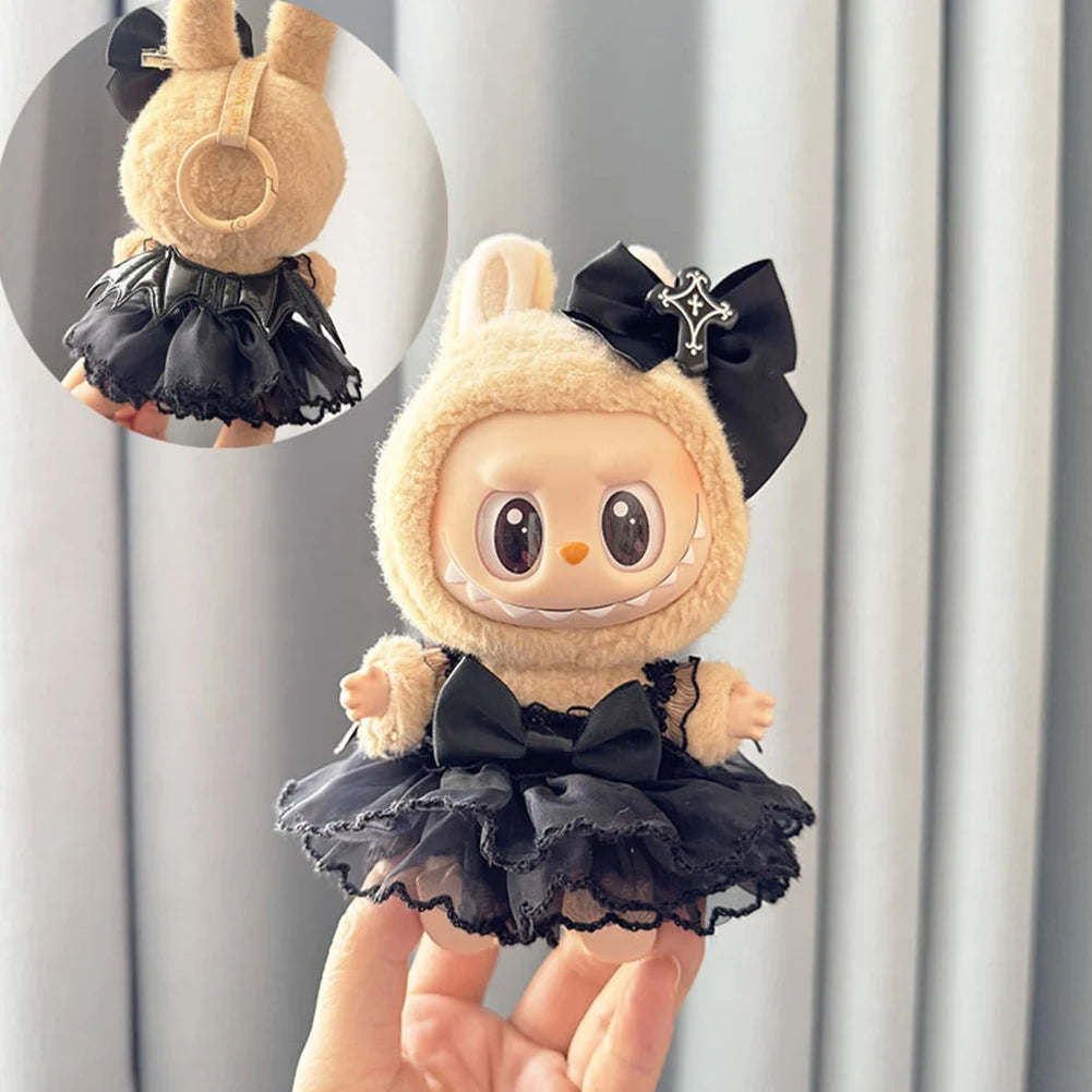 Labubu v1v2 Doll Clothes Outfit (15-17cm) – Sitting Party Bear Accessories with Scarf, Hat & Bag
