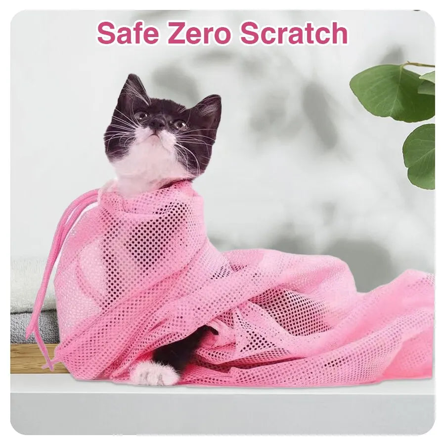 Adjustable Cat Grooming Bag: Breathable Mesh Shower Bag for Multi-functional Cat Restraint - Anti-Bite & Anti-Scratch