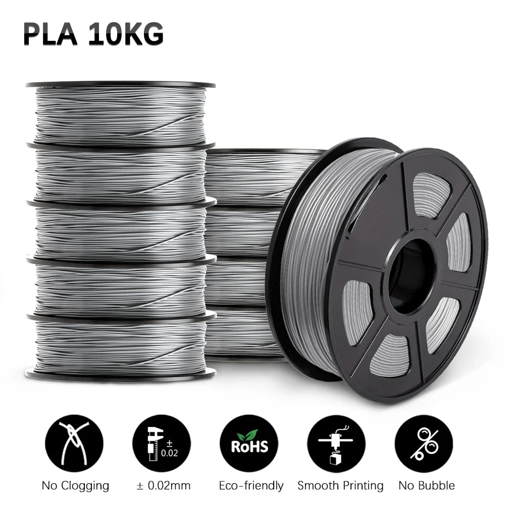 SUNLU 10KG 3D Printer Filament Set – 1.75mm PLA, PETG, PLA+ & Clear, 10 Rolls x 1KG Neatly Wound for 3D Printers & 3D Pens