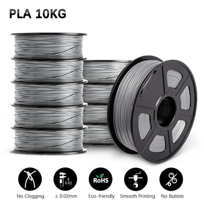 SUNLU 10KG 3D Printer Filament Set – 1.75mm PLA, PETG, PLA+ & Clear, 10 Rolls x 1KG Neatly Wound for 3D Printers & 3D Pens