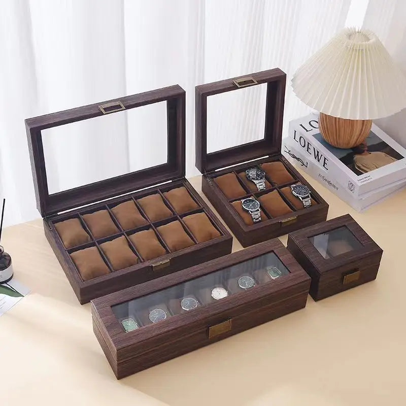 DELESYS Retro Imitation Wood Grain Leather Watch Box — Creative Gift Storage Case for Watches, Glasses & Accessories