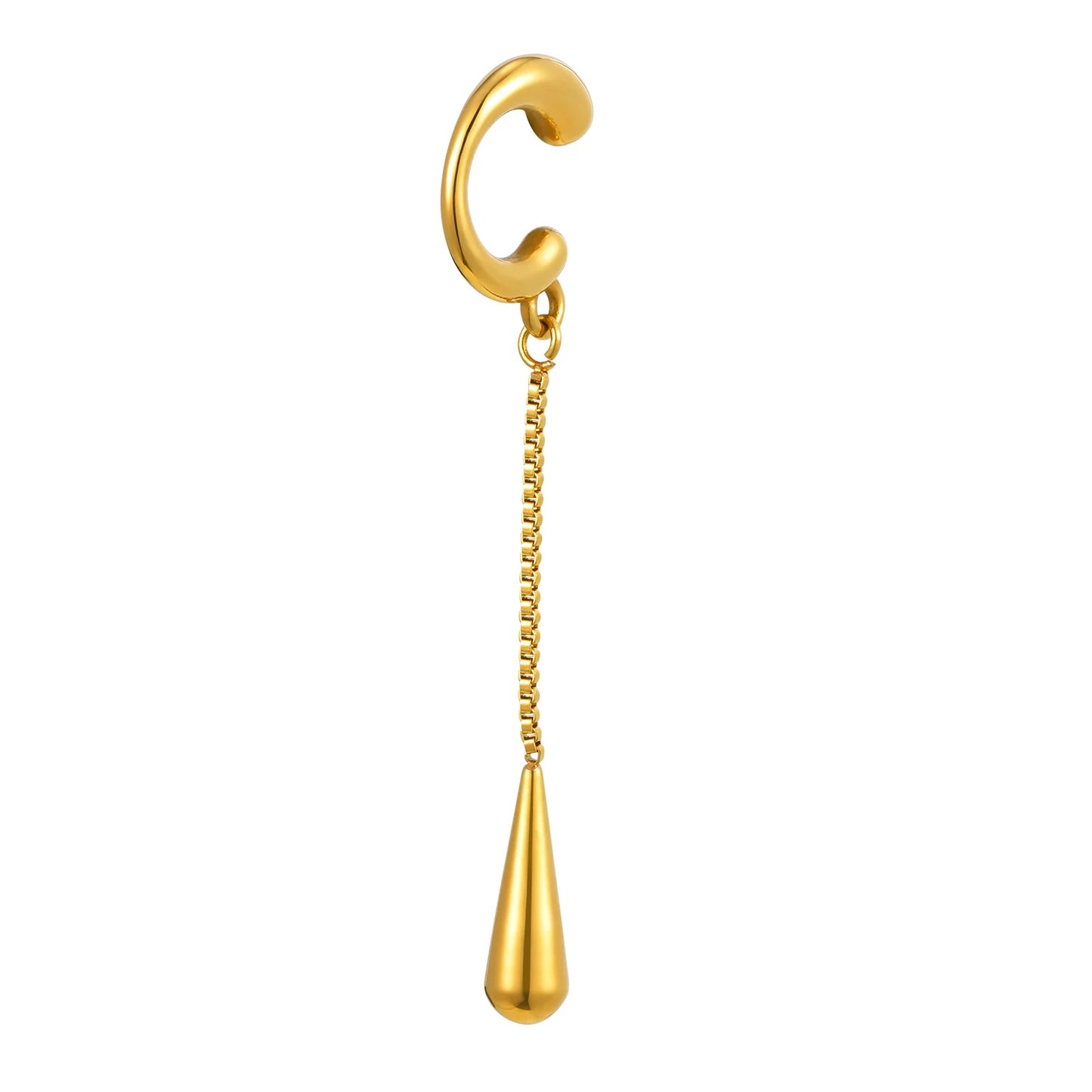C-Shaped Metal Teardrop Tassel Ear Cuff – Clip-On Earrings for Women, No Piercing, Ear Cartilage Jewelry (1 Piece)