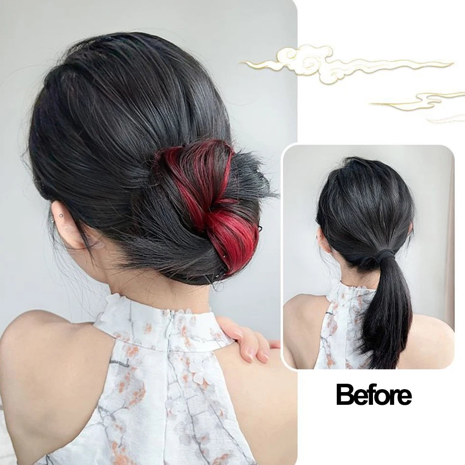 50cm Synthetic Highlighted Hair Bun Wig – DIY Self-Winding Ball Head for Increased Volume