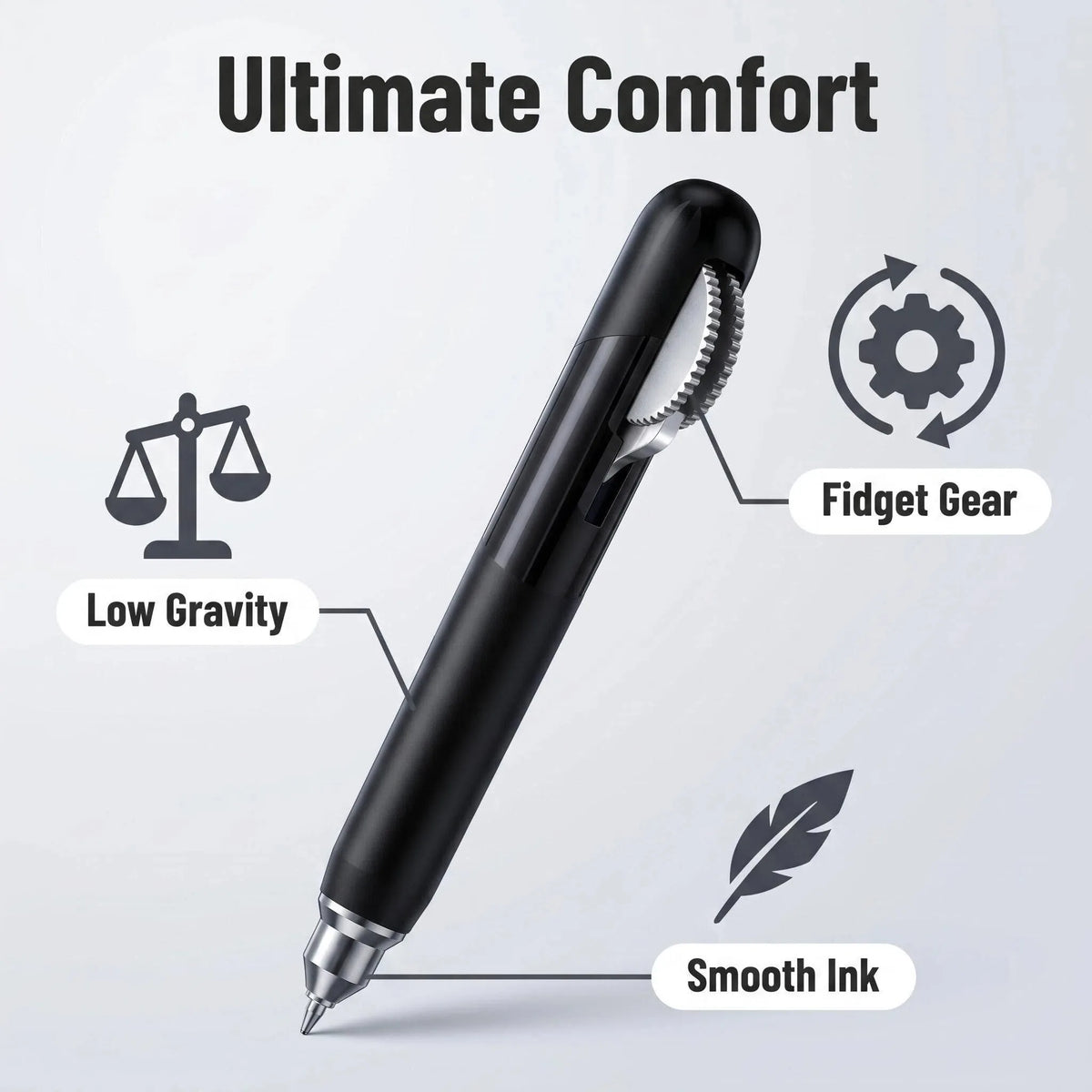 Metal Gear Fidget Pen - Low Center of Gravity 0.5mm Quick-Dry Ink Pen for Exams & Office Use