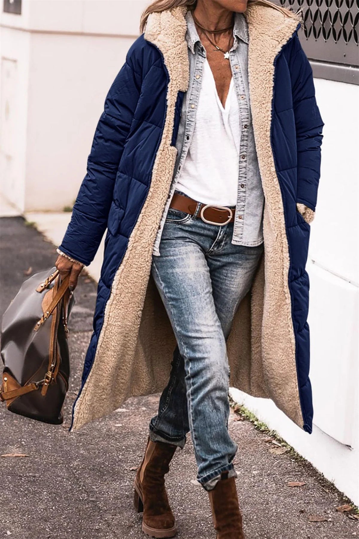 Women's Winter Hooded Quilted Jacket – Reversible Solid Puffer Coat, Thick Long Sleeve Casual Outerwear