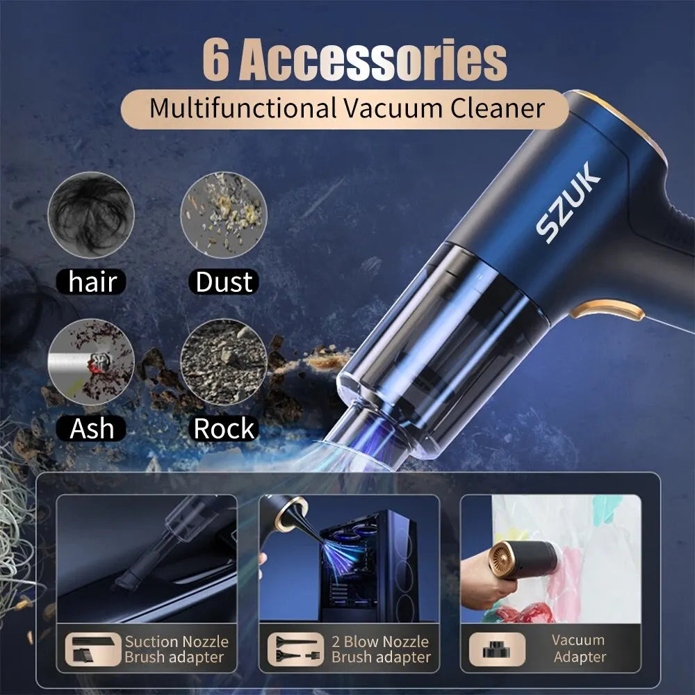 SZUK 18000PA Mini Portable Wireless Car Vacuum Cleaner – Powerful Handheld Cleaning Machine