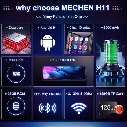 MECHEN MP3/MP4 Player - 5" IPS Touch Screen, Bluetooth & WiFi, 1080P Video, 32GB/96GB/160GB, Up to 1TB