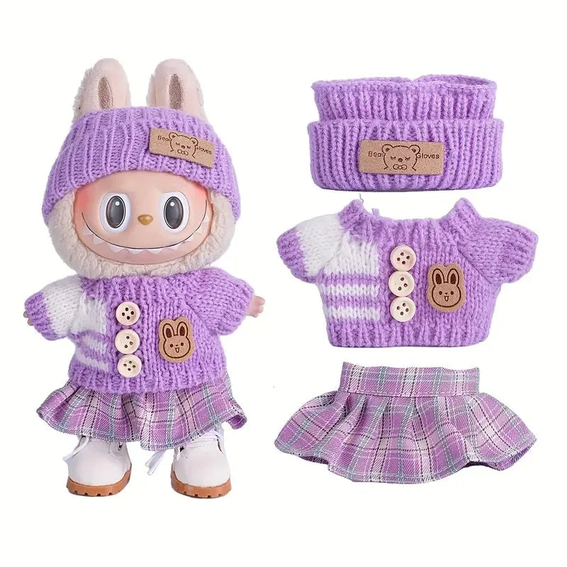 Labubu Doll Cute Sweater Set – 17cm Doll Clothes & Shoes DIY Accessories for Training, Sitting, Party Games, and Gifts