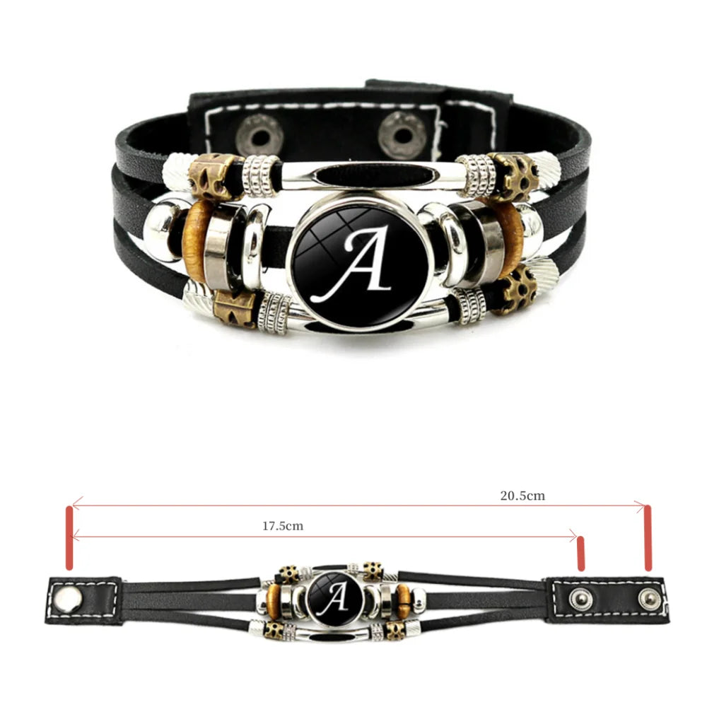 Retro A-Z Initial Alphabet Bracelet – Adjustable Leather & Handmade Rope Bangle for Men & Boys, Perfect Gift Jewelry