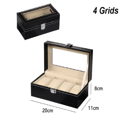 DELESYS PU Leather Watch Box — 2/3/4/5/6/8/10/12 Slot Traditional Style Storage Case with Lock, Gift Watch Organizer