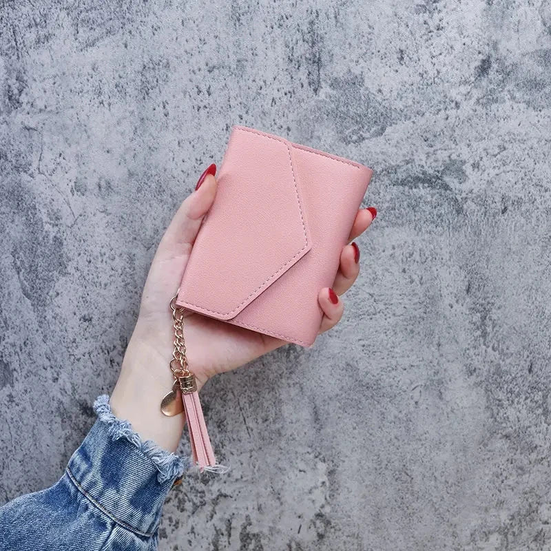 Fashion Short Women’s PU Leather Wallet – Luxury Tassel Hasp Small Coin Purse & Card Holder Pouch