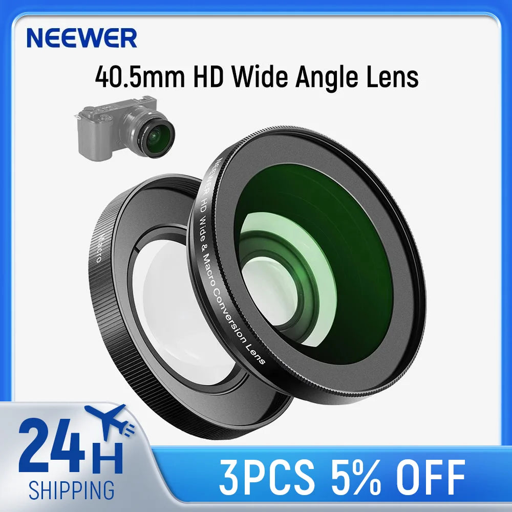 NEEWER 40.5mm HD Wide-Angle Lens – 2-in-1 18mm Wide-Angle & 10x Macro Lens Adapter for Sony ZV-1F, ZV-E10, A5000, A6000