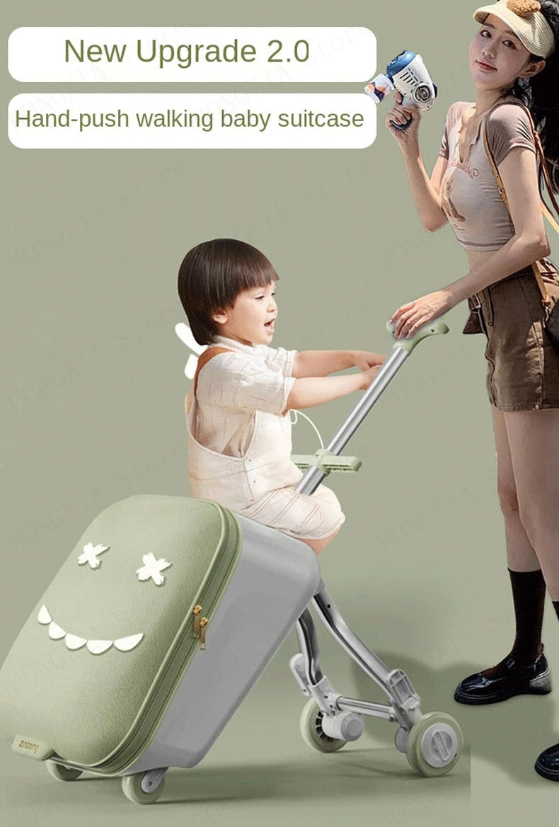 Children's Ride-On Luggage with Brake Wheels – Foldable Trolley Suitcase for Baby, Cabin Carry-On Travel Case