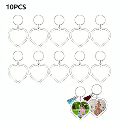 Transparent Photo Frame Keychain - Acrylic Snap-In Custom Picture Pendant with Tassel, 10-Piece Set