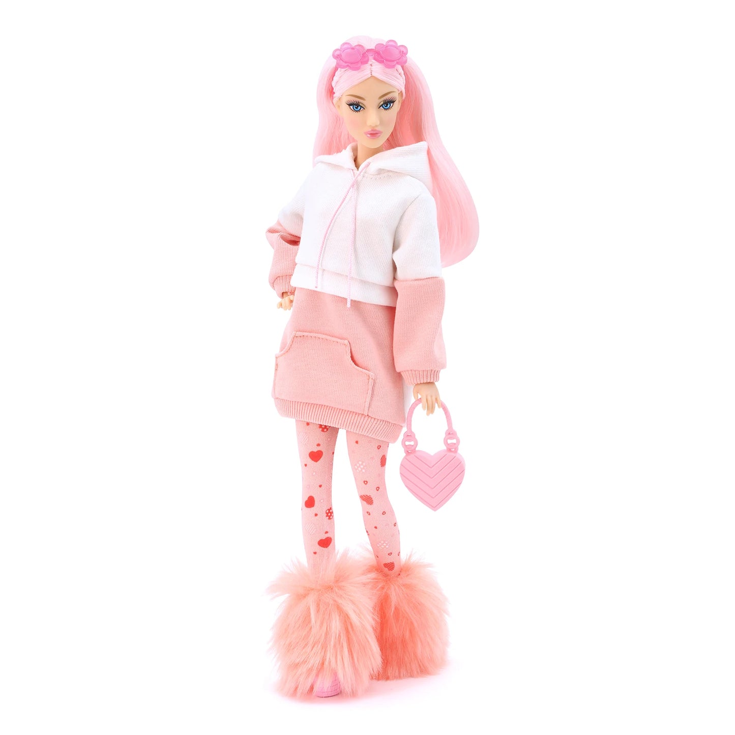 DEFA Lucy Love Fashion Doll – Pink Hoodie, Heart-Print Tights & Chunky Boots