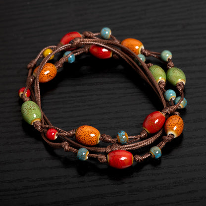 Colorful Handmade Ceramic Jewelry Set - Adjustable Boho Necklace & Bracelet Two-in-One Gift for Women