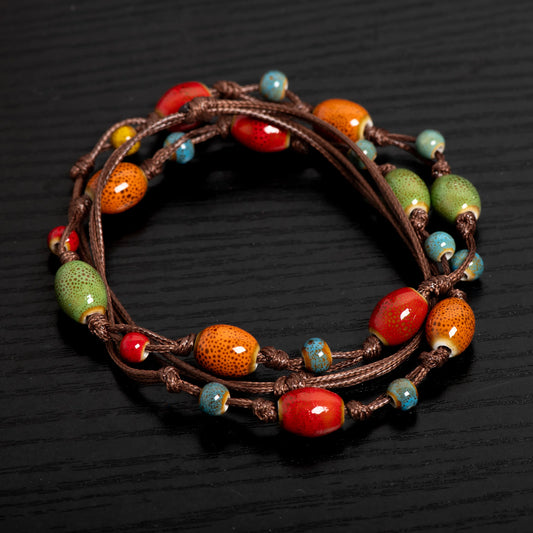 Colorful Handmade Ceramic Jewelry Set - Adjustable Boho Necklace & Bracelet Two-in-One Gift for Women