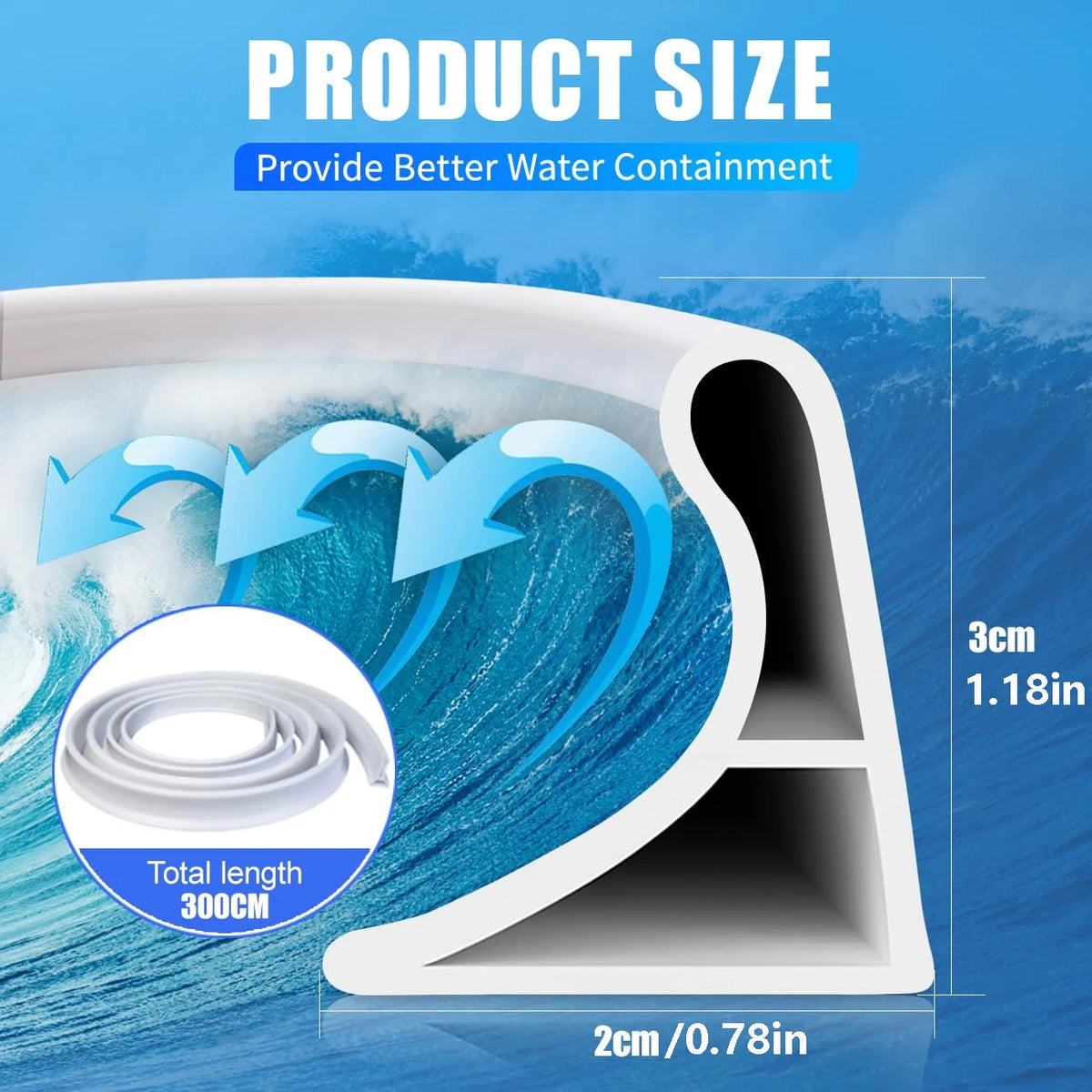 1/3M Silicone Shower Water Barrier - Self-Adhesive Folding Edge Strip for Bathroom Wet-Dry Separation