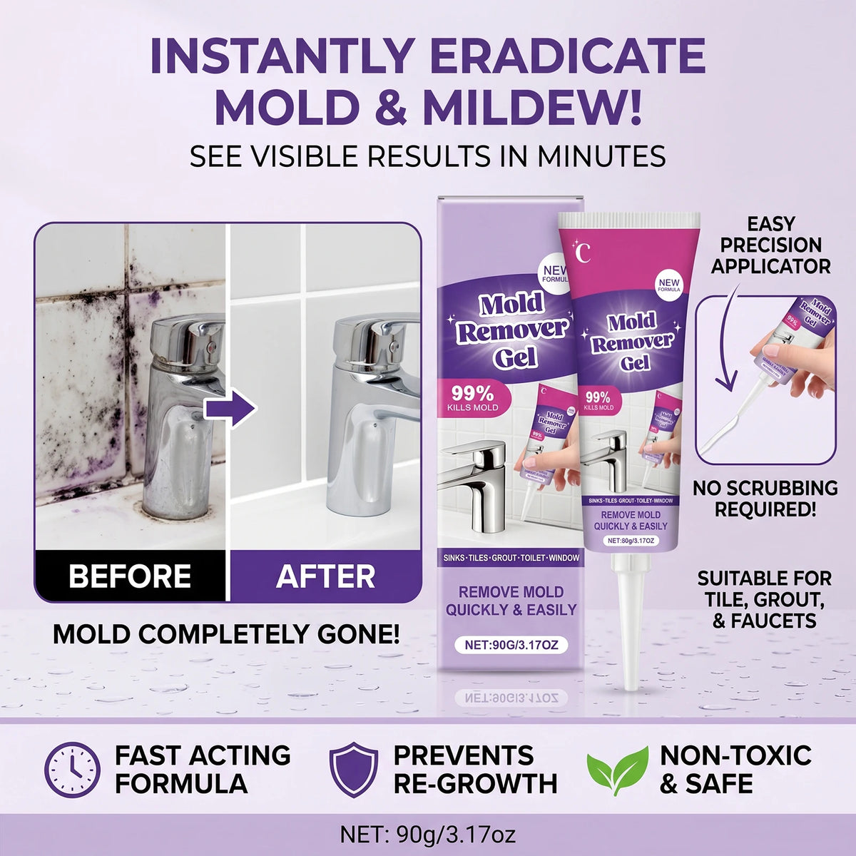 Multi-Purpose Cleaning Gel Stain Remover - Powerful Cleaner for Tile Grout, Sinks, Floors, Toilets & Household Surfaces