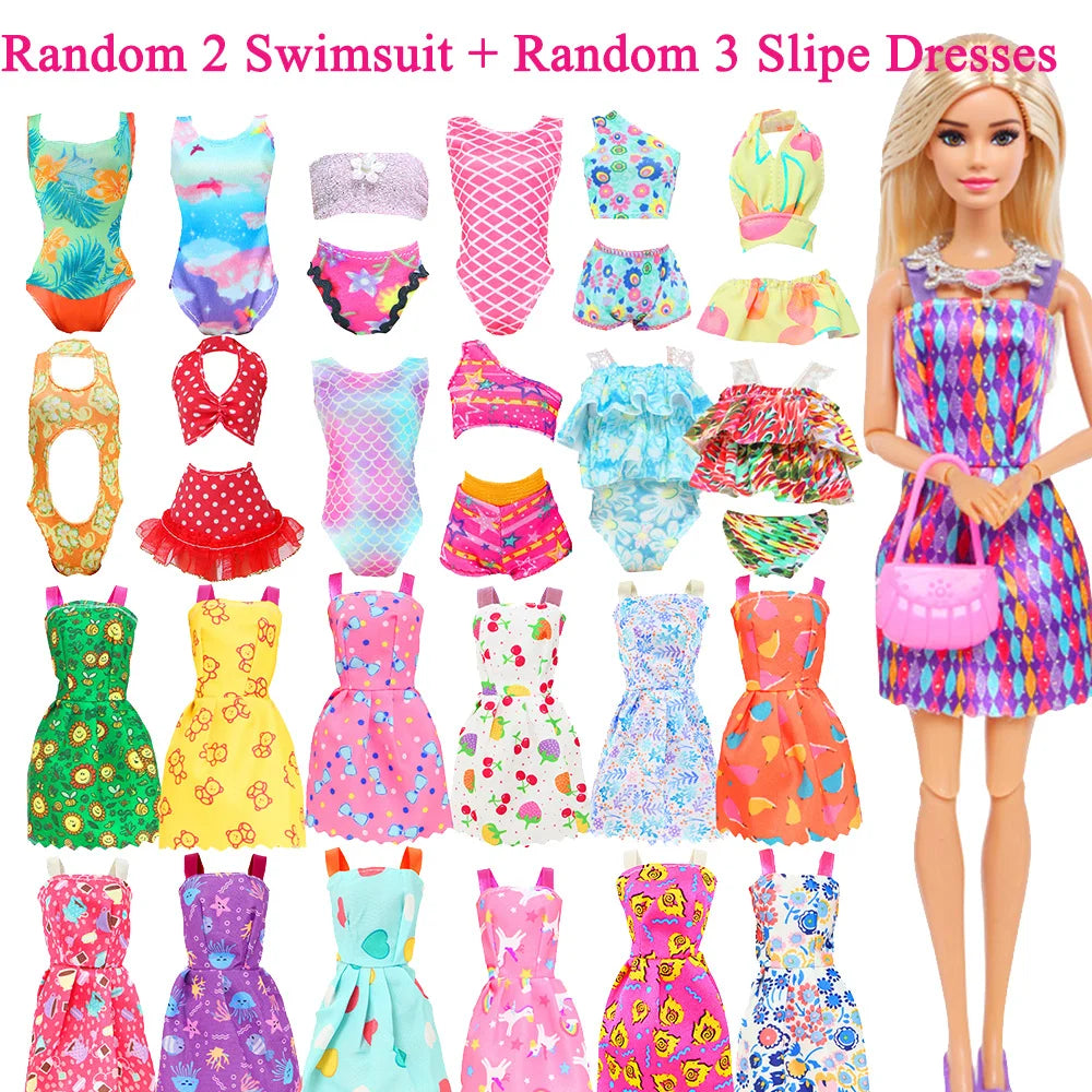 50pcs Handmade Doll Clothes Set – 11.5" Dolls, Evening Gowns, Bikinis, Mini Dresses & 31 Accessories with Hangers, Kids Toy
