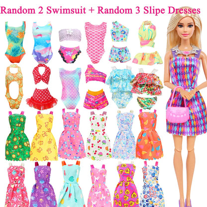 50pcs Handmade Doll Clothes Set – 11.5" Dolls, Evening Gowns, Bikinis, Mini Dresses & 31 Accessories with Hangers, Kids Toy