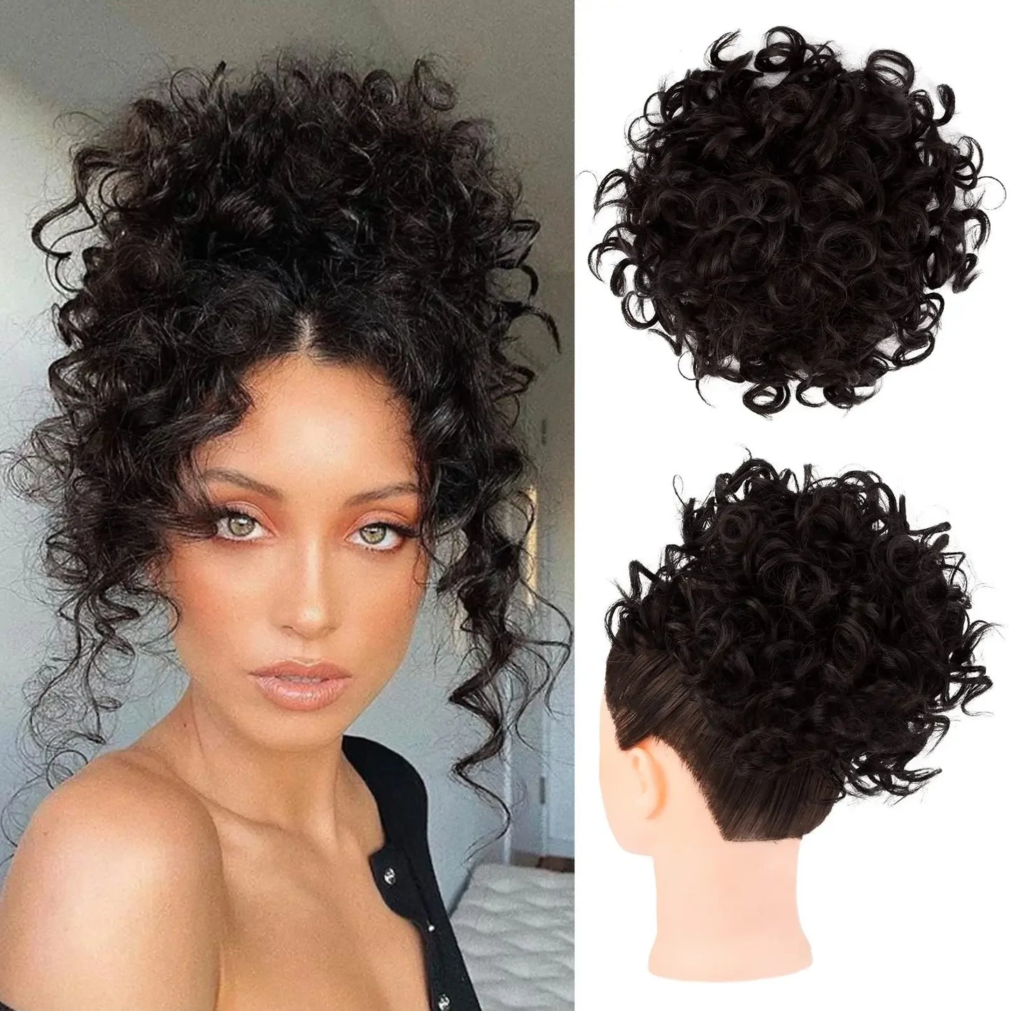 Synthetic Messy Curly Hair Bun – Short Loose Wave Updo Ponytail, Blonde Chignon Hairpiece, Heat-Resistant Extensions for Women