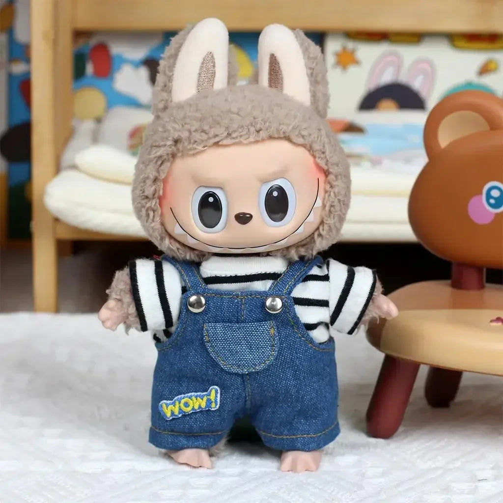17cm Mini Plush Doll Outfit — K-Pop EXO Labubu Idol Accessories with Flower Shirt, Leather Jacket & Skirt for Gift