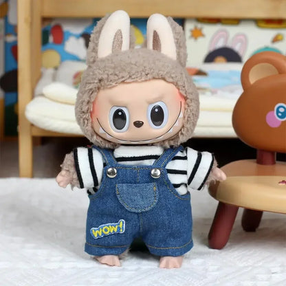 17cm Mini Plush Doll Outfit — K-Pop EXO Labubu Idol Accessories with Flower Shirt, Leather Jacket & Skirt for Gift