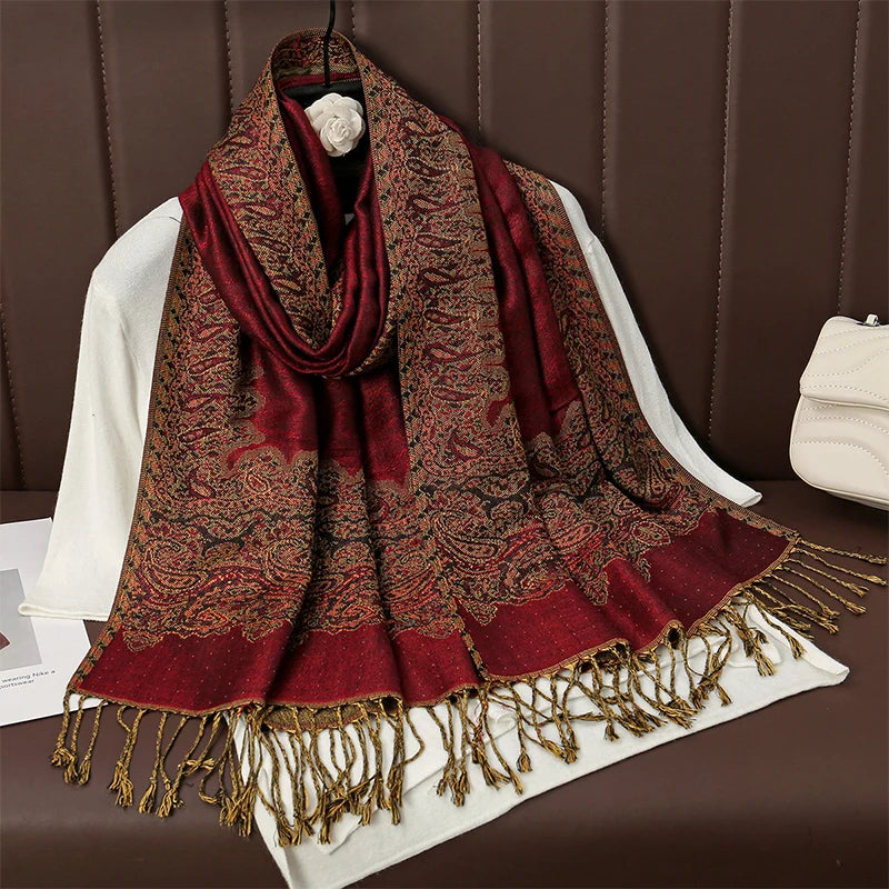 Luxury Autumn Cashmere Pashmina Shawl – Warm Winter Scarves for Women, Printed Cotton Foulard Stole Scarf 2023