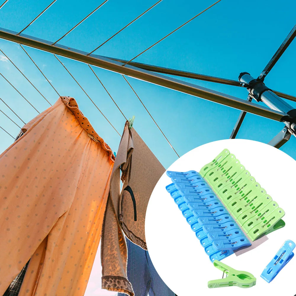 24PCS Plastic Clothes Clips – Strong Load-Bearing Pegs for Hangers, Drying Quilts & Clothes
