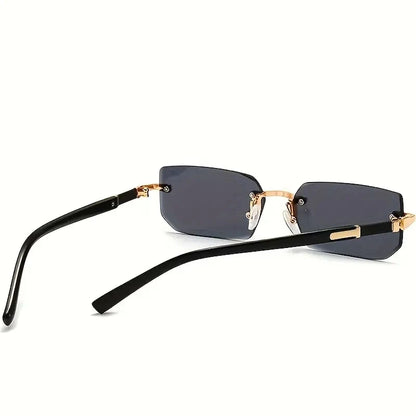 Rimless Rectangle Sunglasses – Fashion Small Square Shades for Men & Women, Summer Travel Eyewear