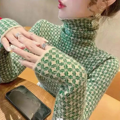 Women’s Vintage Slim Knit Sweater – Autumn & Winter Turtleneck Long Sleeve Pullover, Casual Chic Top
