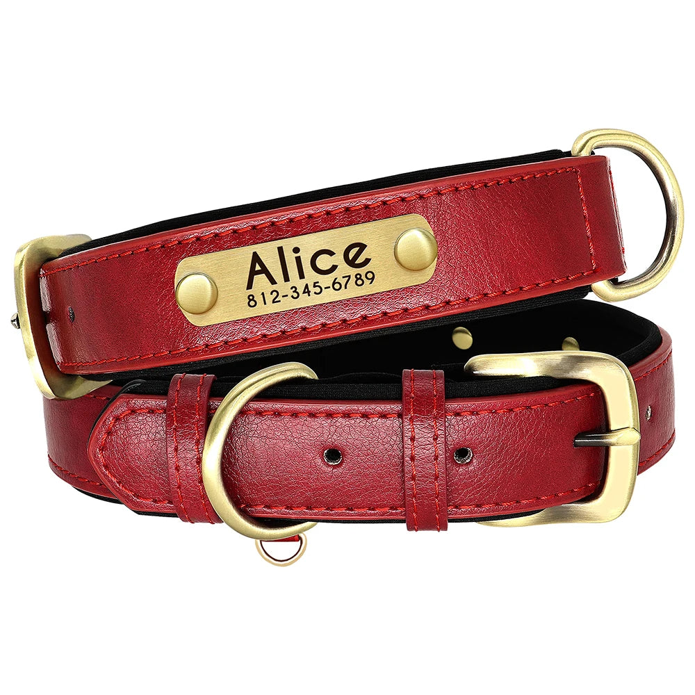 Customized Leather Dog Collar & Leash Set – Soft Padded Adjustable Collar for Small, Medium & Large Dogs with Engraved Nameplate