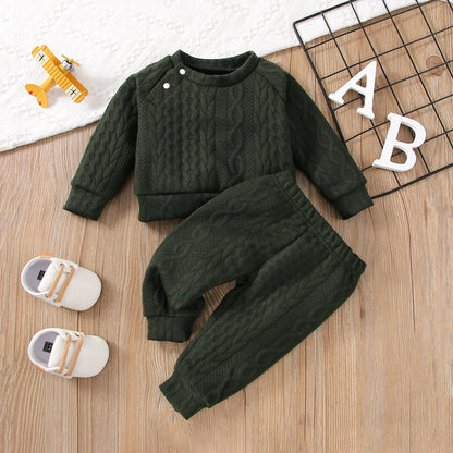 7 Colors Newborn Baby Clothes Set - Solid Long Sleeve Top & Pants, 2PCS Leisure Sport Outfit for Autumn & Winter