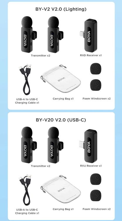 BOYA BY-V3 Wireless Lavalier Microphone – Lapel Mic for iPhone, iPad, Android, USB-C, Gaming, Video Recording & Streaming