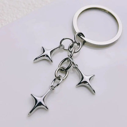 Star & Moon Alloy Keychain Pendant – Creative Four-Pointed Star Key Ring Bag Backpack Charm for Women & Men Jewelry Gift Accessories