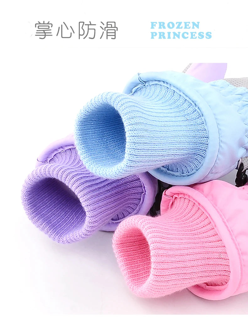 Hasbro Princess Elsa Kids Ski Gloves – Cute Waterproof & Warm Velvet Winter Gloves for Girls