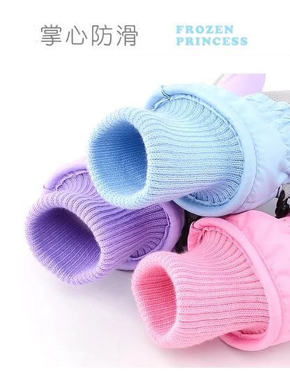 Hasbro Princess Elsa Finger Ski Gloves - Cute Kawaii Velvet, Thickened & Waterproof Gloves for Girls, Warm Winter Kids Gloves