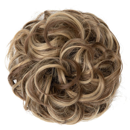 Synthetic Messy Hairpiece Chignon Scrunchie – Blonde & Brown Donut Bun for Women, Elastic Daily Use Hair Extension H9