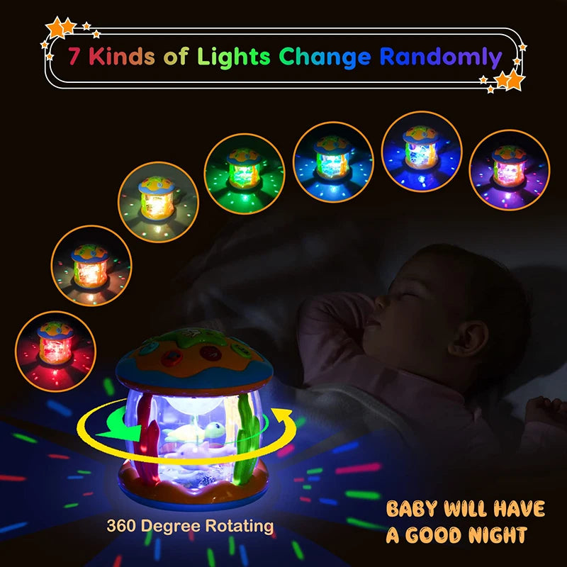 4-in-1 Baby Tummy Time Toy – Sea Animal Sensory Learning Toy with Lights, Music, and Projector for Infants and Toddlers