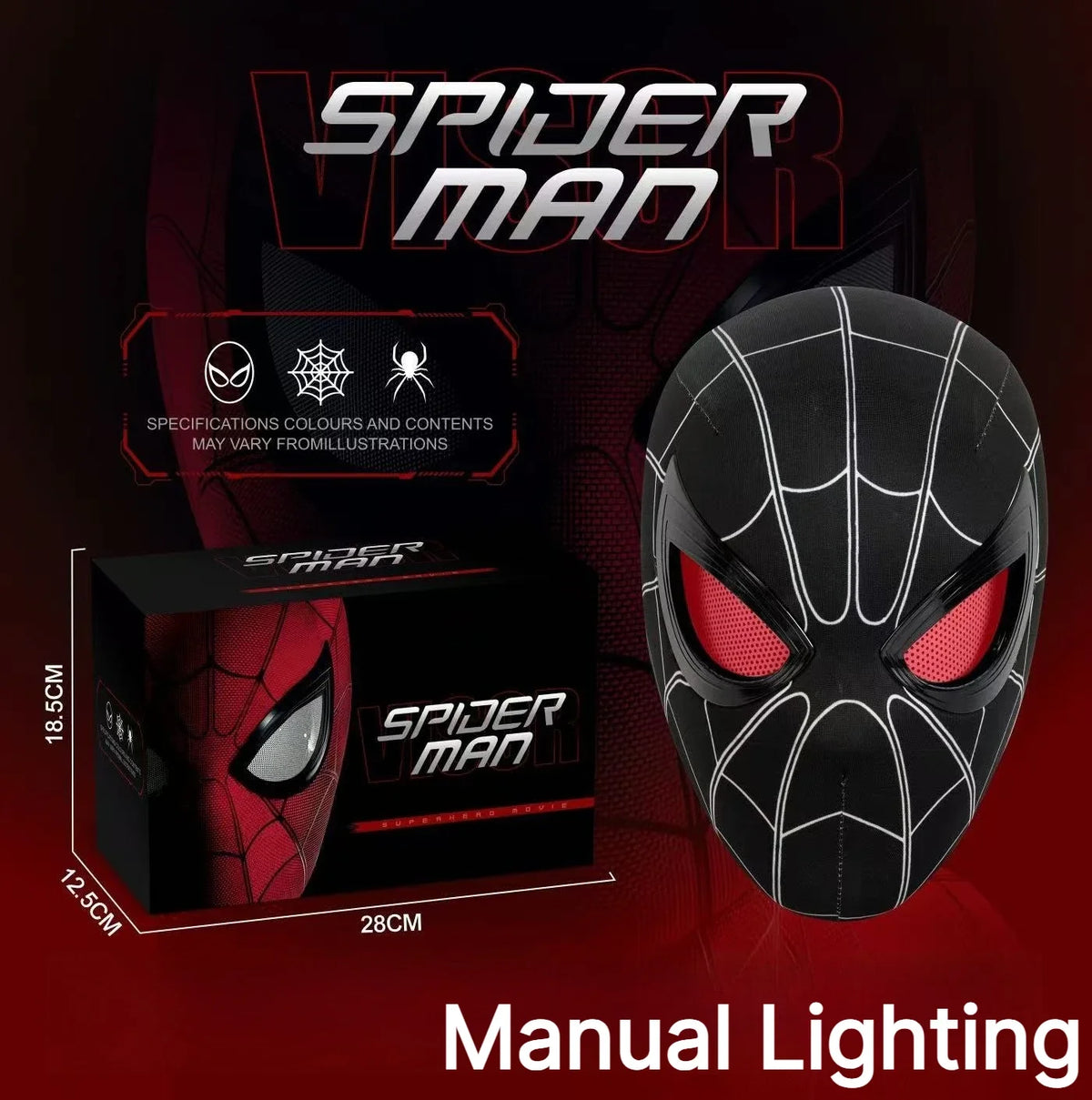 Miles Spider-Man 1:1 Electronic Mask - Moving Glowing Eyes with Ring Control for Cosplay & Collectors