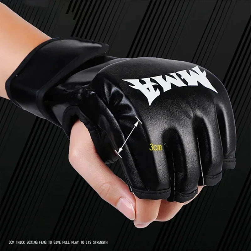 Half-Finger Boxing Training Gloves - Leather Padded Sanda, UFC & Heavy Bag Training Gloves