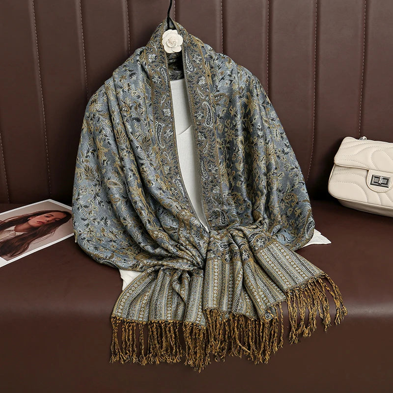 Luxury Autumn Cashmere Pashmina Shawl – Warm Winter Scarves for Women, Printed Cotton Foulard Stole Scarf 2023